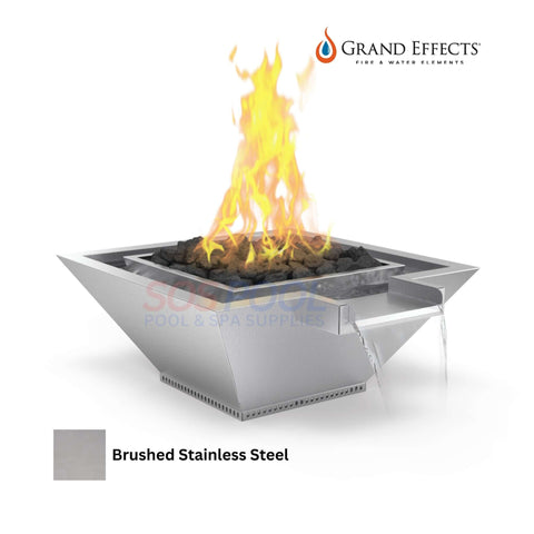 Grand Effects Square Corinthian Fire & Water Bowl in Brushed Stainless Steel, SOS Pool, SKU: 10000-0011