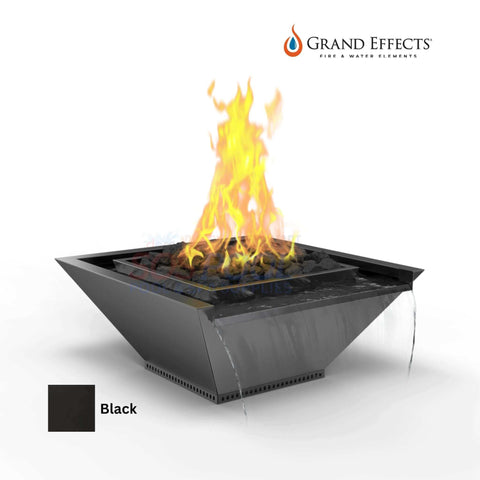 Grand Effects Fire & Water Bowl in Black, Artisan Series, square design, seamless lip. SKU: SOS Pool.