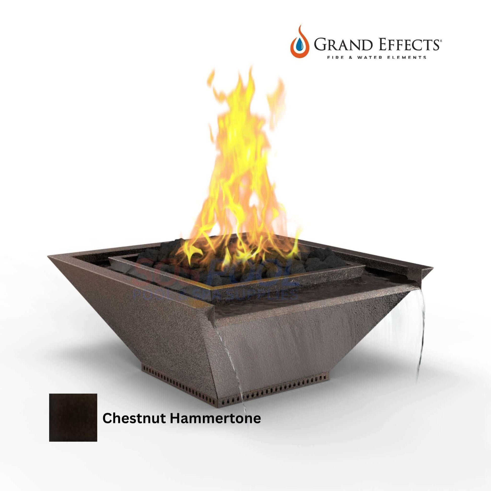 Grand Effects Fire & Water Bowl in Chestnut Hammertone, Artisan Series, Square Design, SKU: SOS Pool