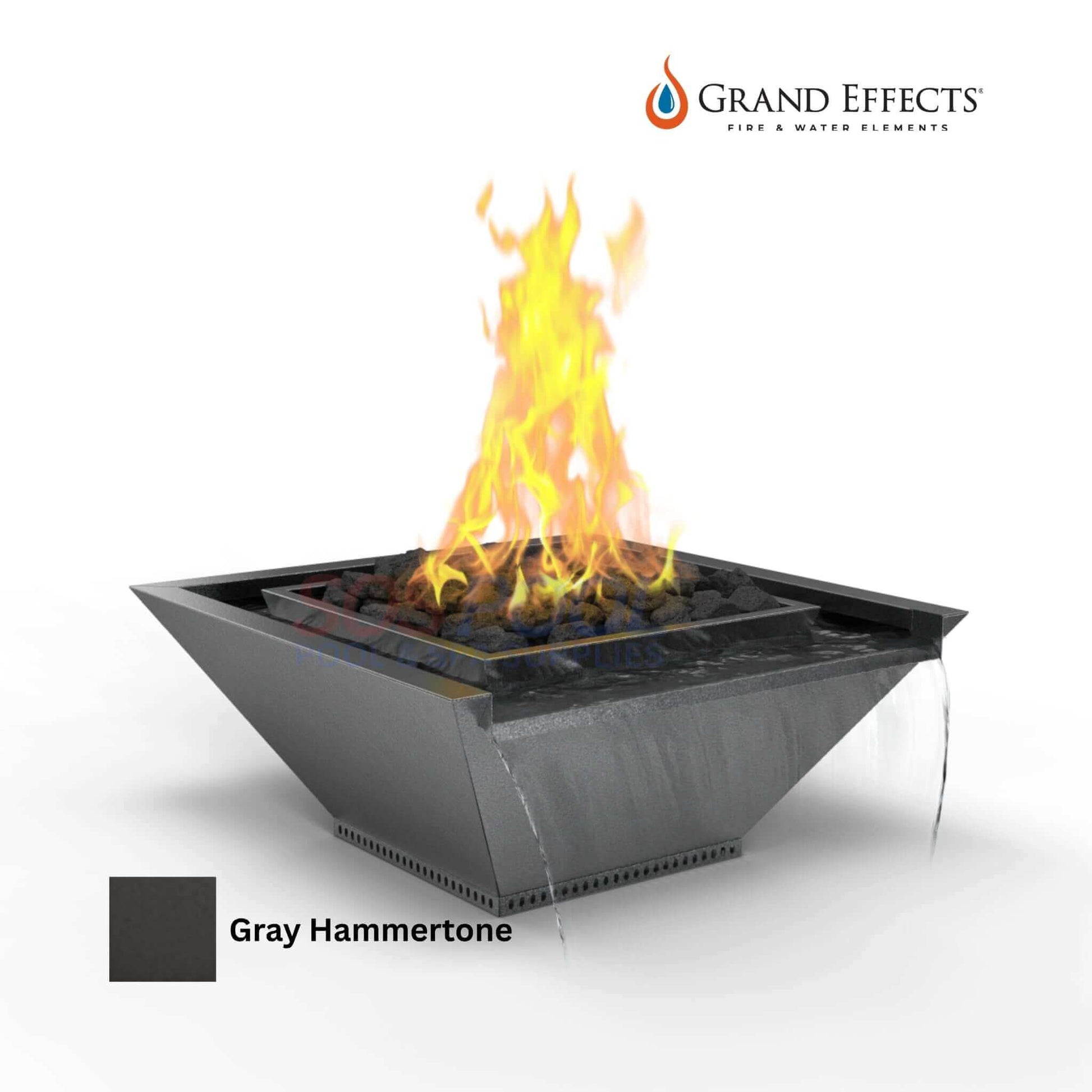 Grand Effects Fire & Water Bowl Square Corinthian Artisan Series Gray Hammertone SOS Pool SKU: 12345