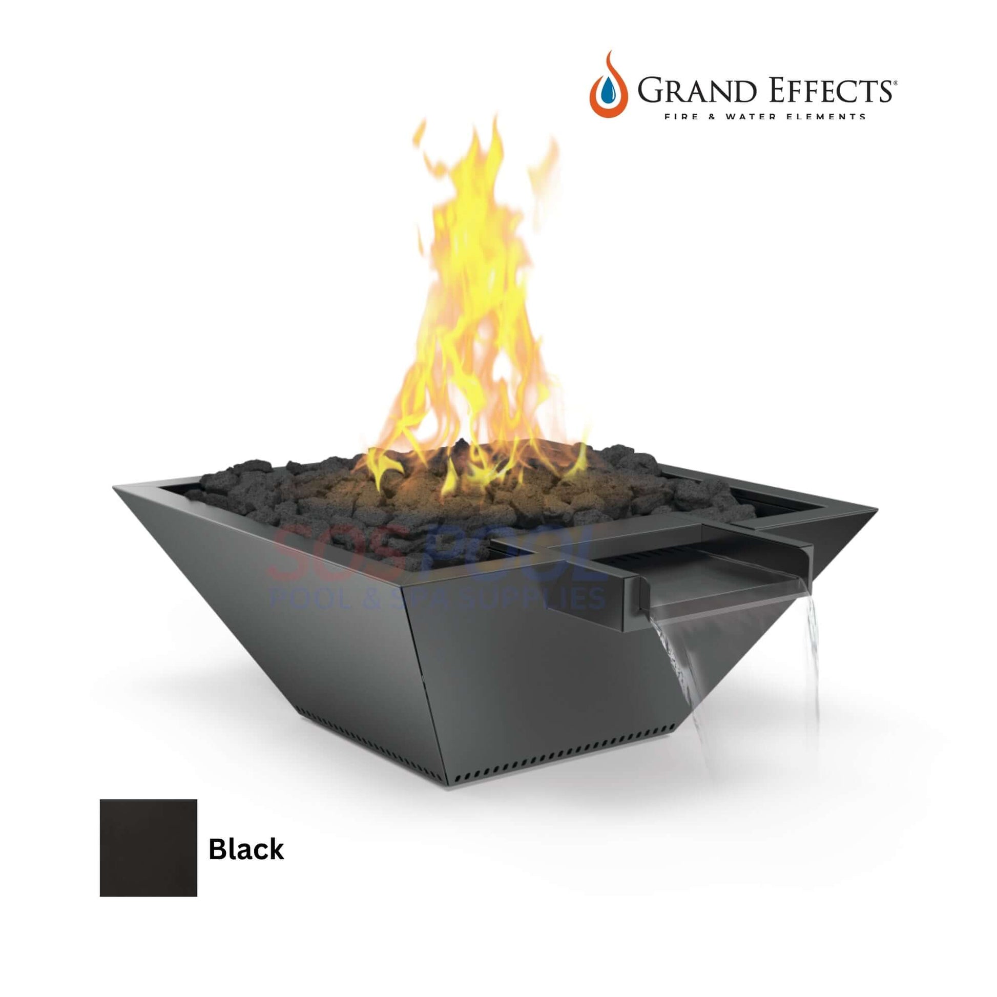 Grand Effects Fire & Water Bowl in Black featuring flames and water flow, SOS Pool, SKU: Builder Series.