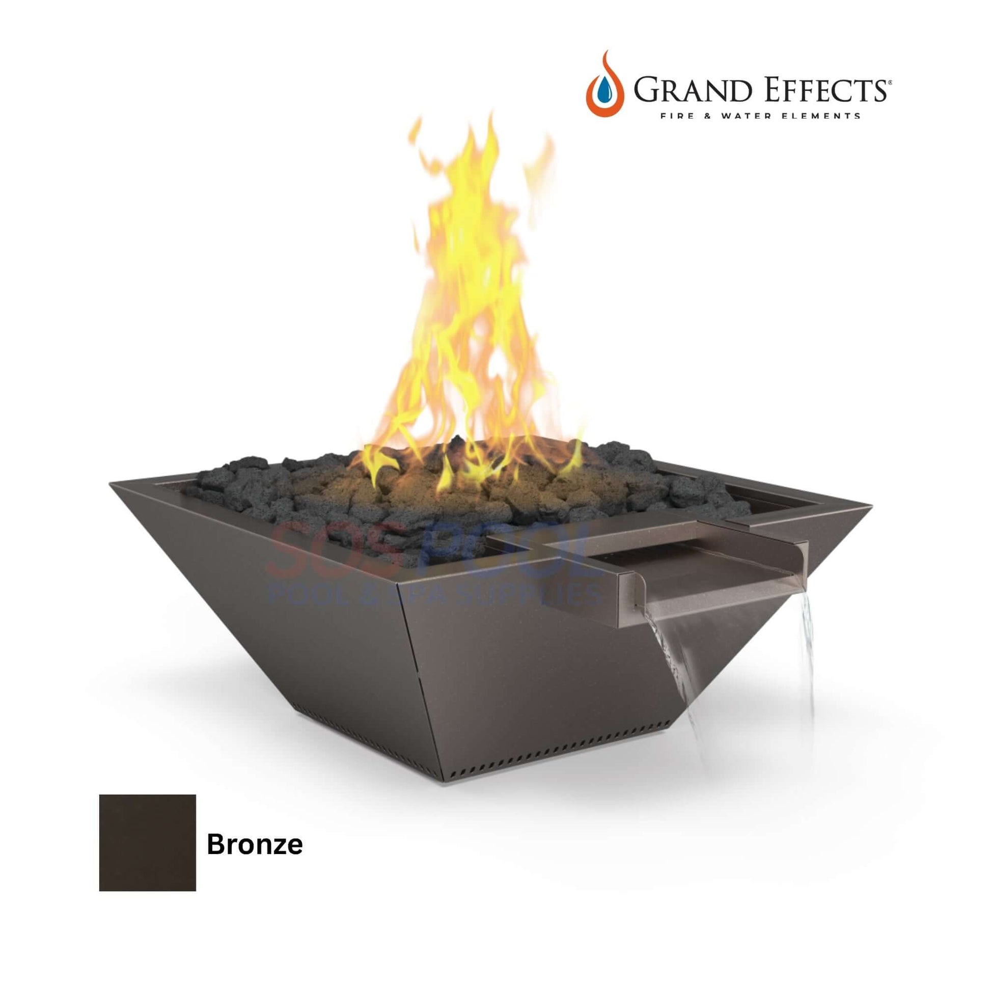 Grand Effects Fire & Water Bowl in Bronze, Dual-element design, Square Corinthian, SKU: SOS Pool.