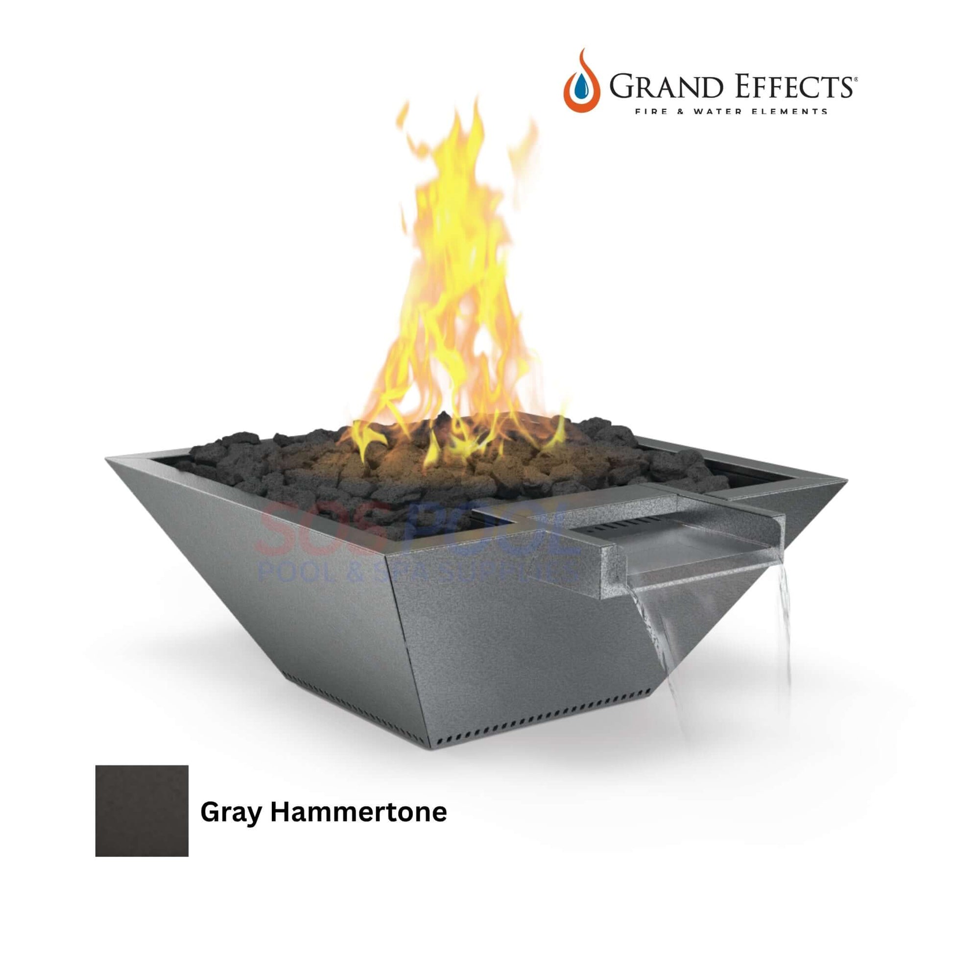 Grand Effects Fire & Water Bowl in Gray Hammertone, 30" Square, Dual-Element Design, SKU: SOS Pool.
