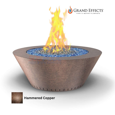 Grand Effects Grand Essex Fire Table in hammered copper with flames and glass, SKU: SOS Pool.
