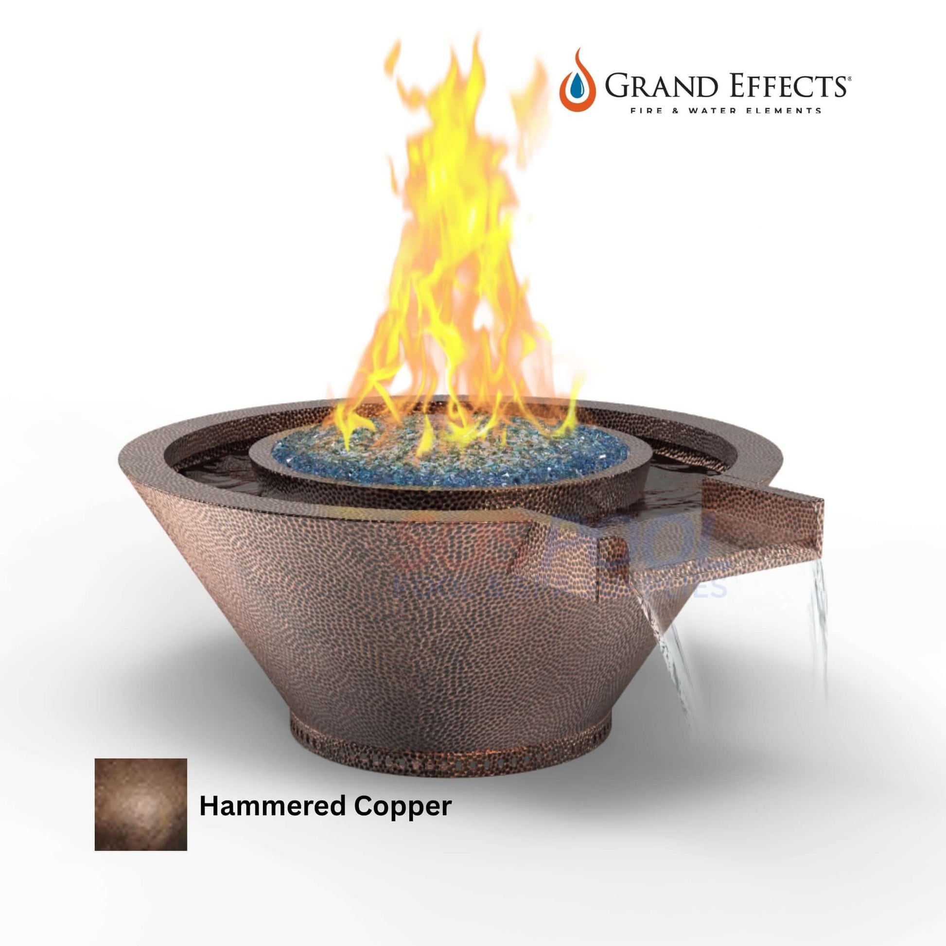 Grand Effects Oil Rubbed Round Essex Fire & Water Bowl in Hammered Copper, SOS Pool, SKU: Artisan Series Extended Lip.