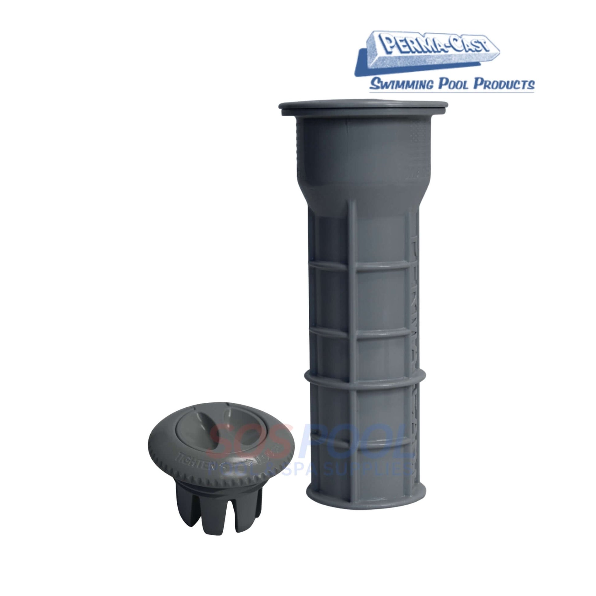 Gray Umbrella Socket Pool Deck Anchor | PS-7015-UG, showing gray ABS plastic anchor and flip insert for durable pool use.