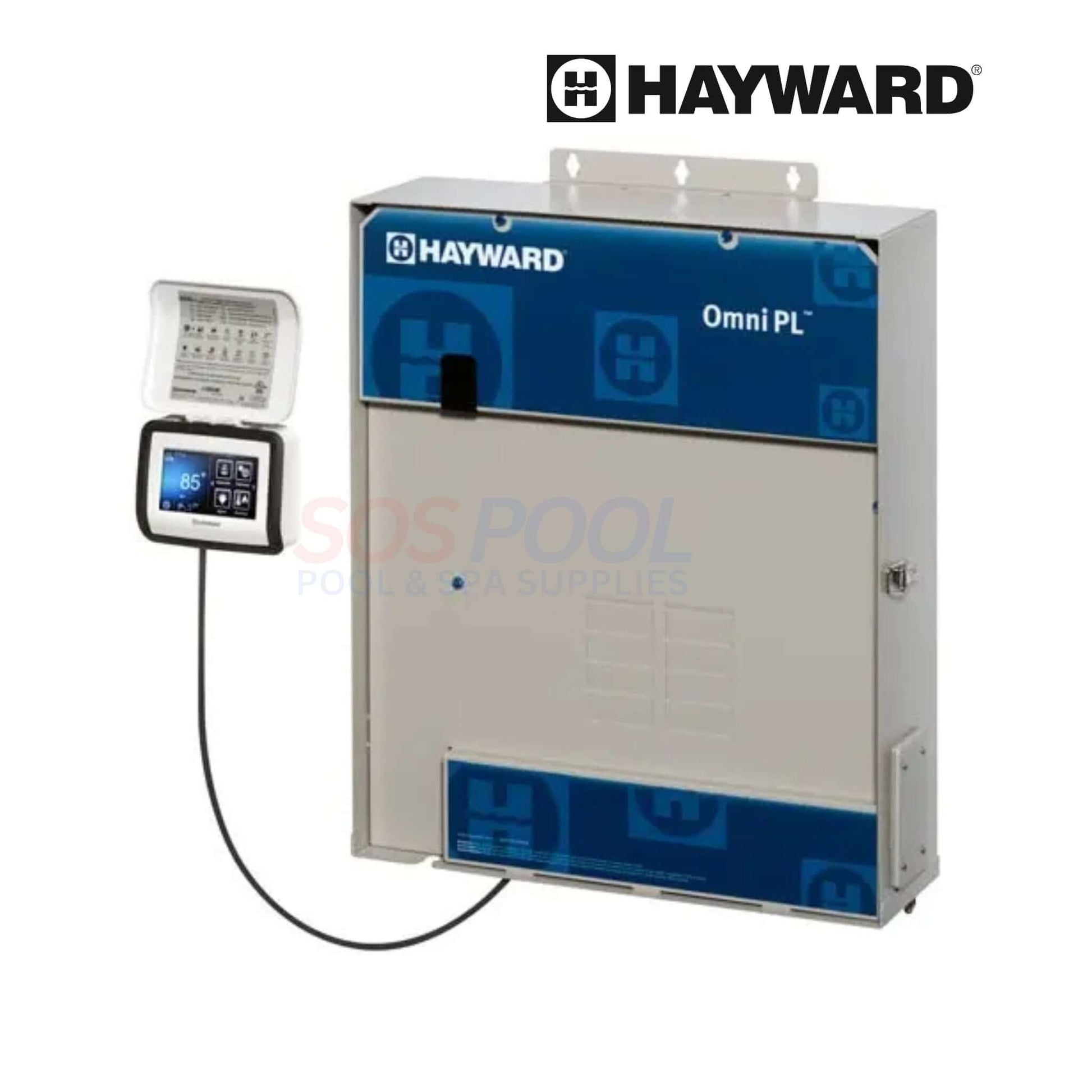 Hayward OmniPL 4 Relay Control System HLPLUS4W, featuring digital display and salt chlorination for pool automation.