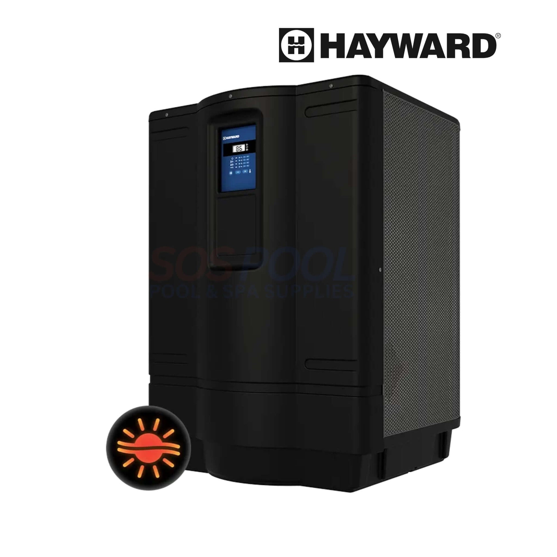 Hayward HP31405T HeatPro Heat & Cool Pump, black color, shown at an angle, ideal for pool temperature control, SOS Pool supplies.