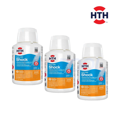 HTH Pool Care Shock 5lb, 52234, three containers for effective swimming pool maintenance, sanitizes and clarifies water.