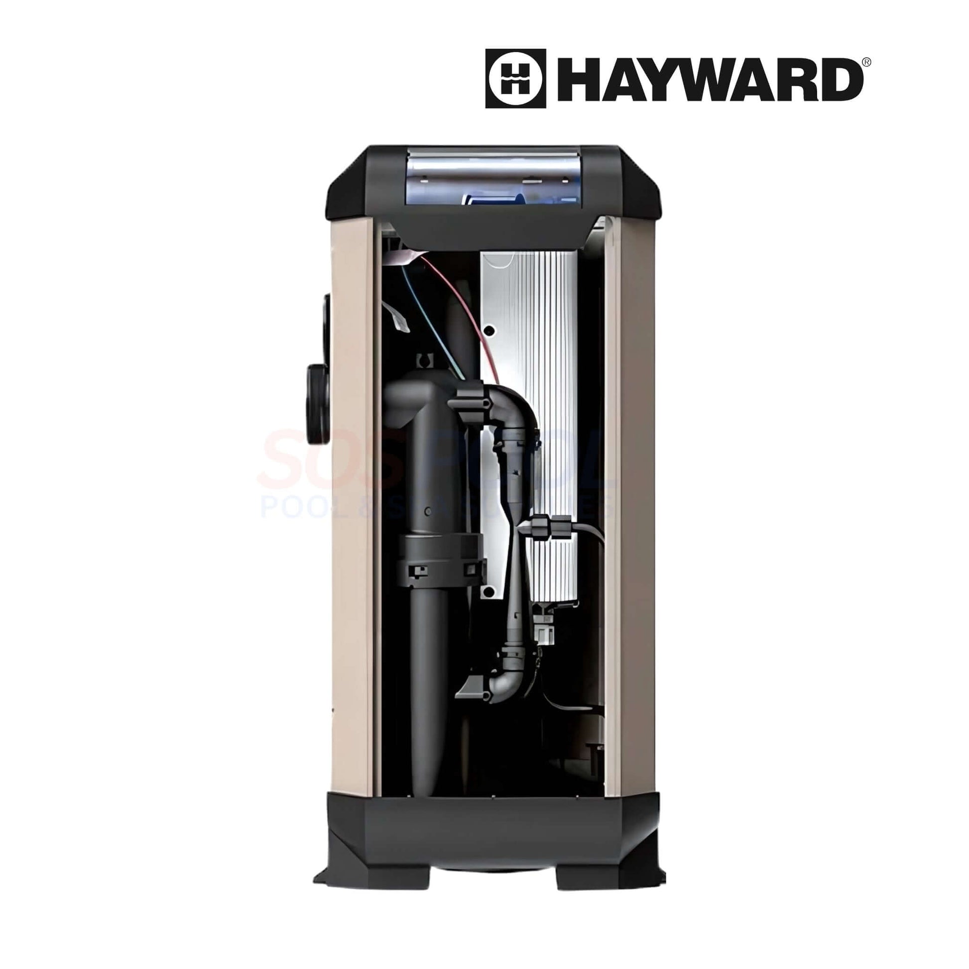 Hayward HYDRAPURE Pool Water Treatment System side view showcasing internal components, ideal for SOS pool supplies and maintenance.