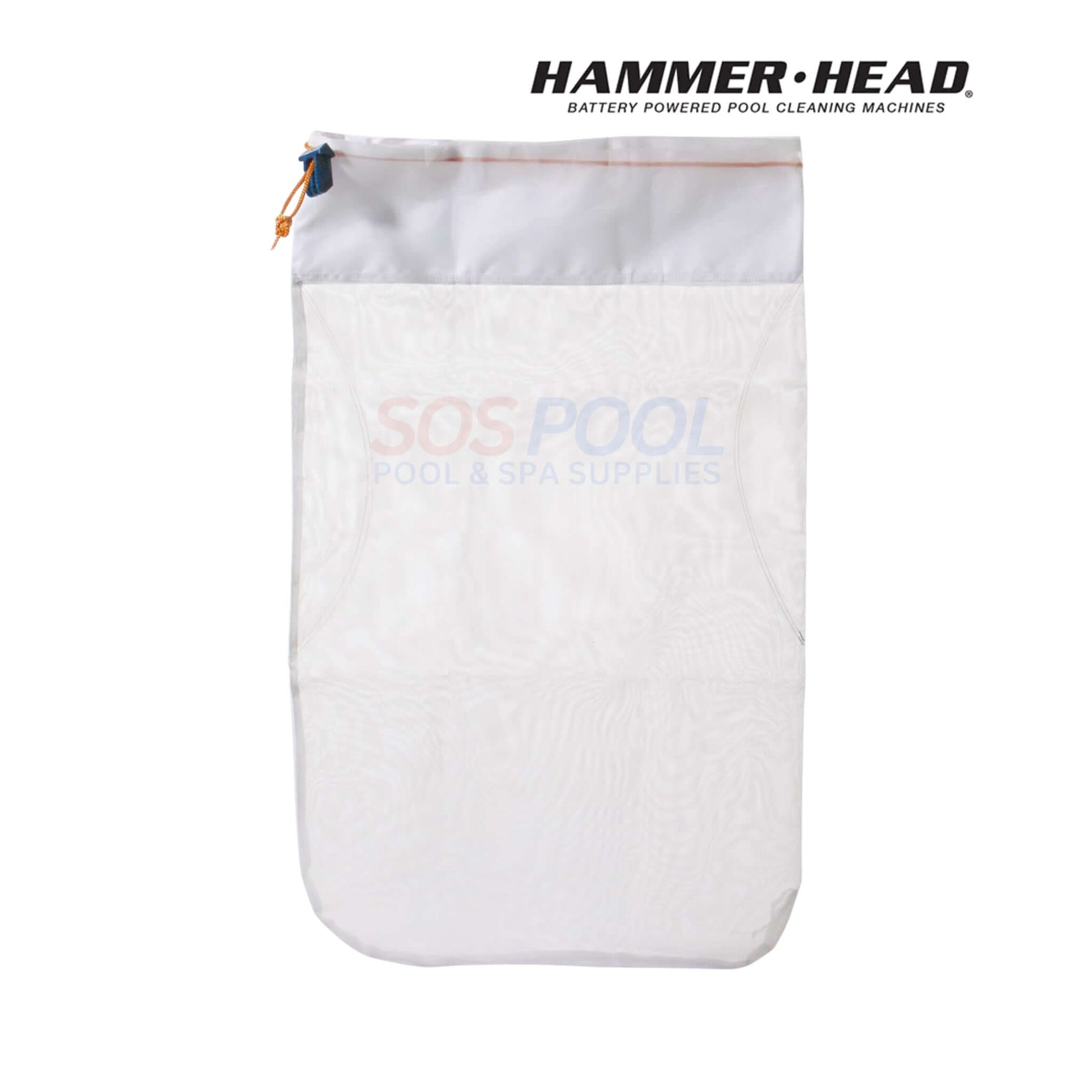 HammerHead 21" Vacuum Head With 60' Cord | HH1310-60 pool cleaning bag, white mesh design branded with SOS Pool supplies.
