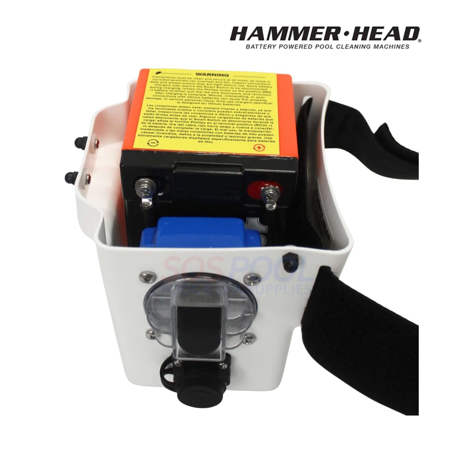 HammerHead Remora Portable Pool Vacuum | XR1600 battery pack shown from side view, designed for pool cleaning, SOS Pool supplies.