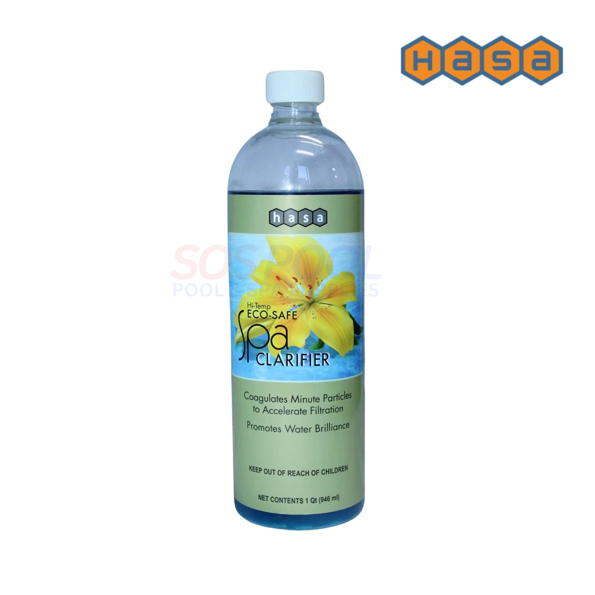HASA Hi-Temp Eco-Safe Water Clarifier 16oz, part number 90121 for sparkling clear spa water, available at SOS Pool.