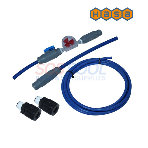 HASA tube assembly kit for liquid chlorine feeder includes blue tubing and connectors; perfect for SOS Pool supplies.