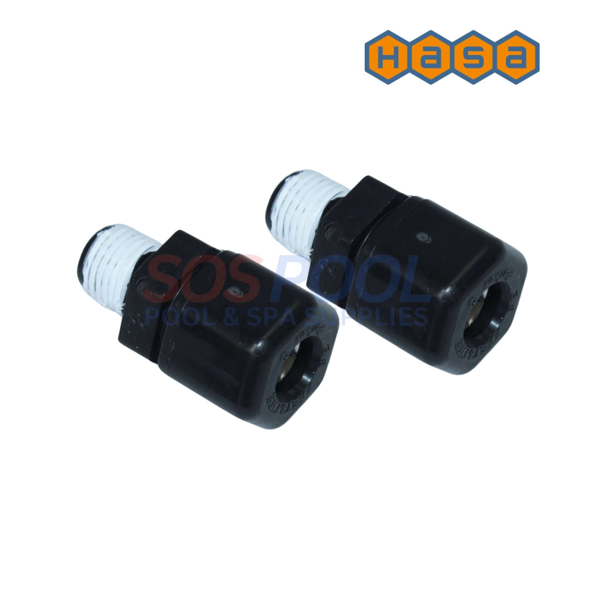 HASA Tube Assembly Kit fittings for liquid chlorine feeder, black connectors; essential SOS pool supplies, SKU 96301.