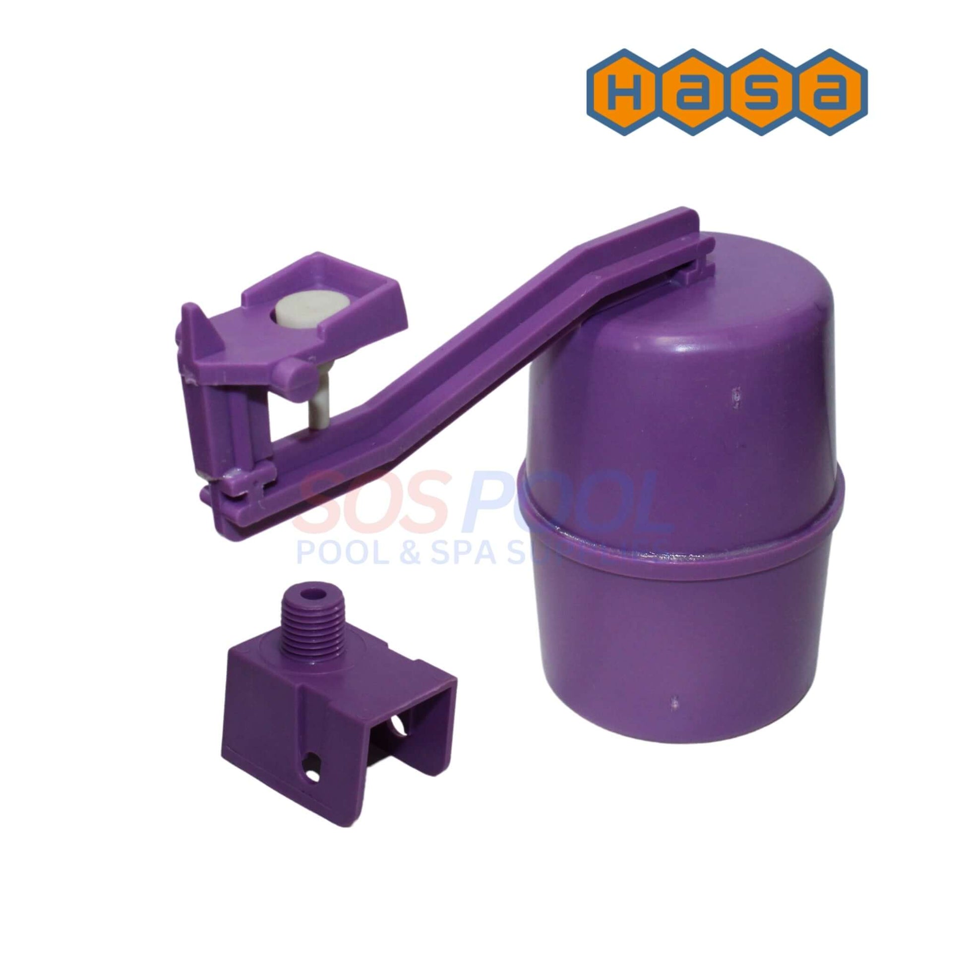 HASA In Float Valve Assembly for HASA 96300 Liquid Feeder, model FA-501, compatible with SOS Pool. High-quality purple component.