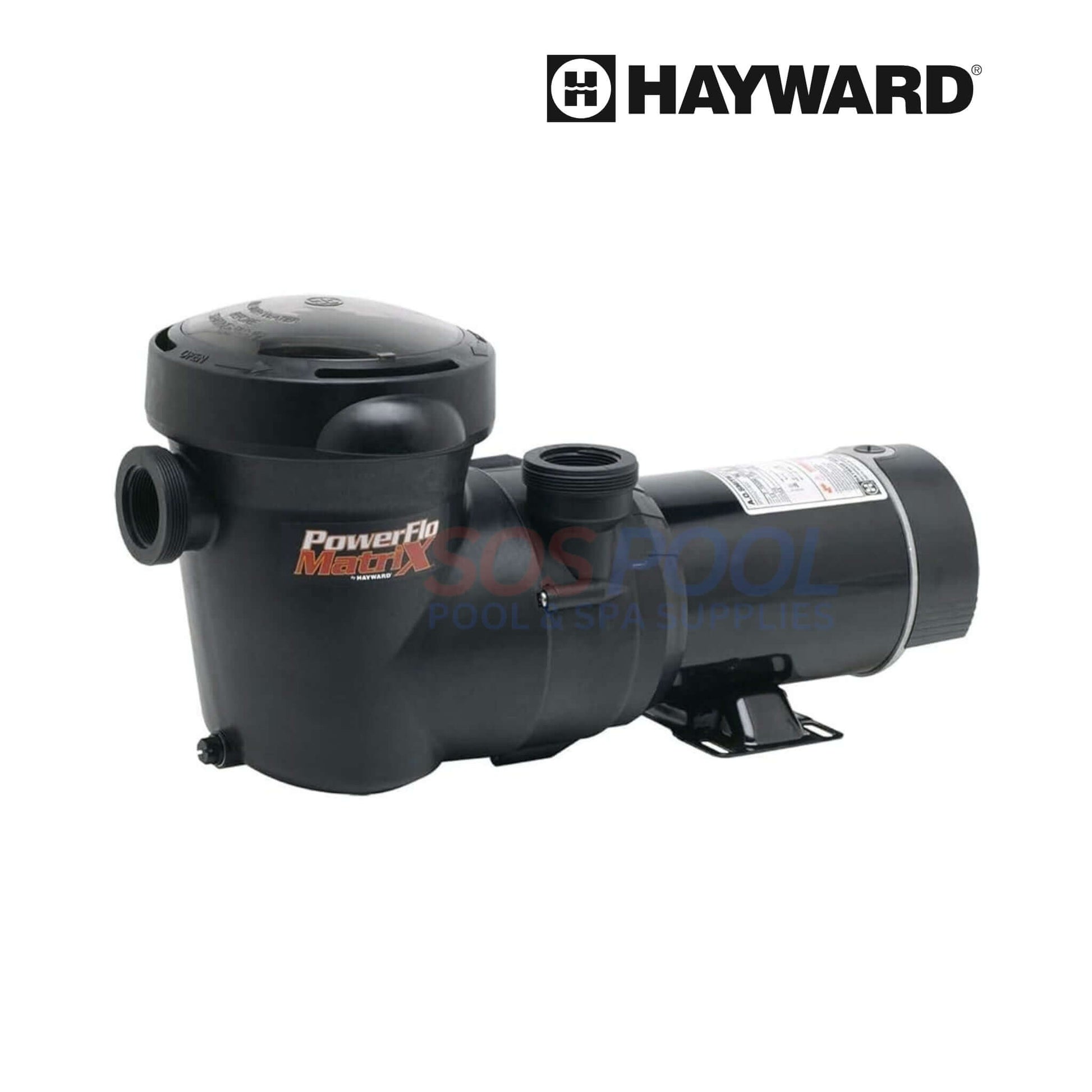 Hayward 1 HP PowerFlo Matrix Pool Pump | W3SP1592 viewed from the side, black color, designed for quiet performance and efficiency.