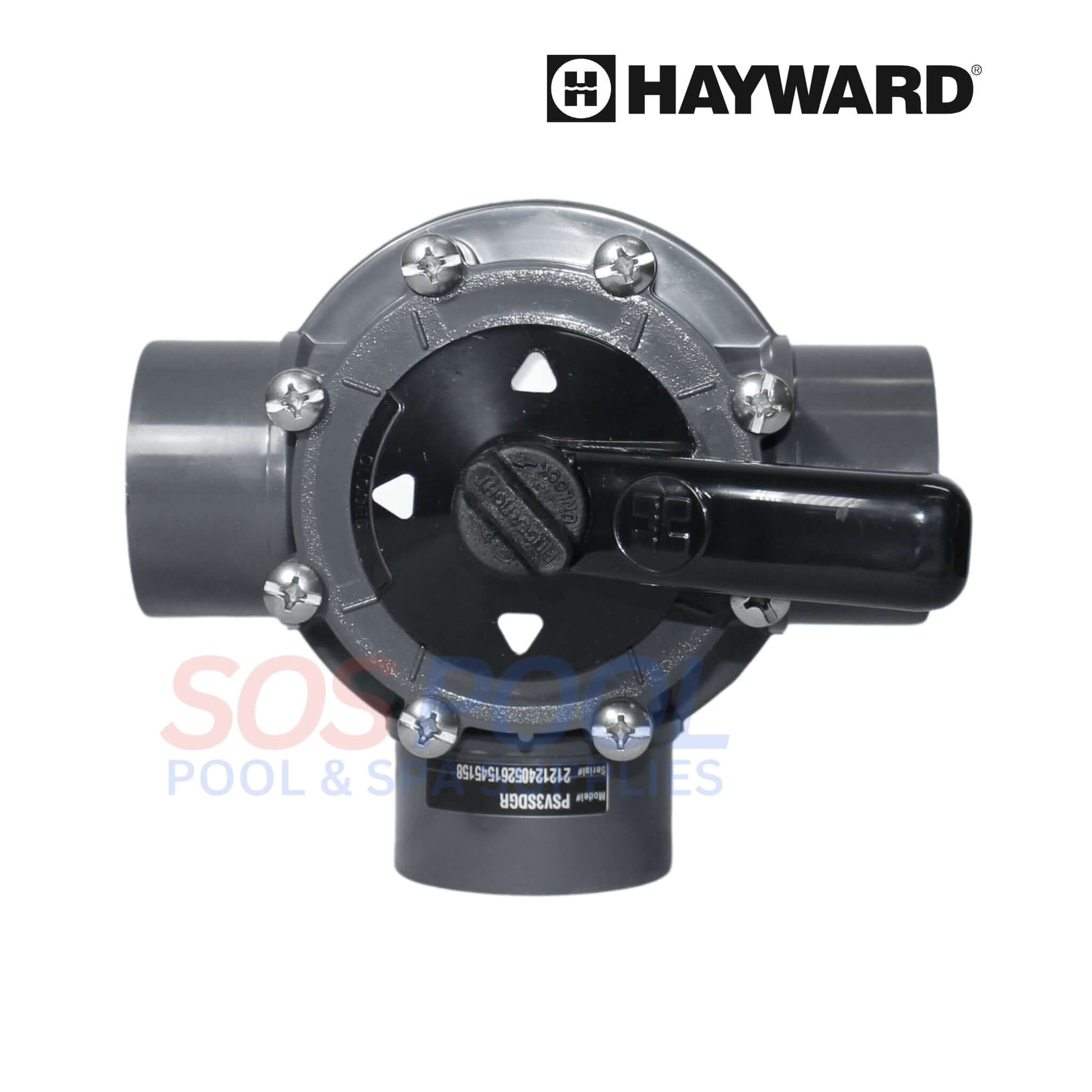 Hayward 3-Port PVC Diverter Valve PSV3SDGR for SOS Pool. Durable 1.5"-2" plumbing for efficient water flow.