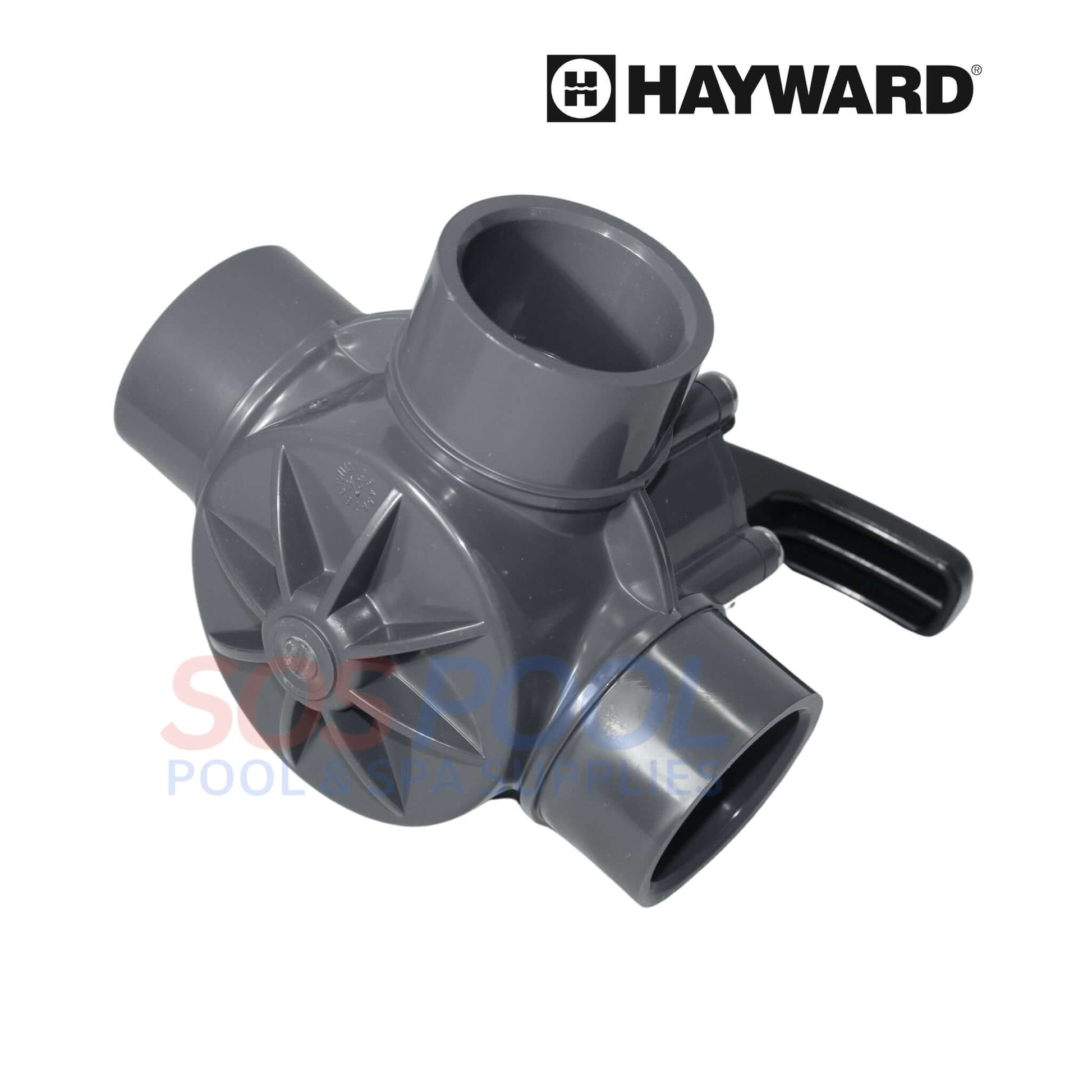 Hayward 3-Port PVC Diverter Valve PSV3SDGR for 1.5"-2" plumbing, durable, efficient for SOS Pool systems.