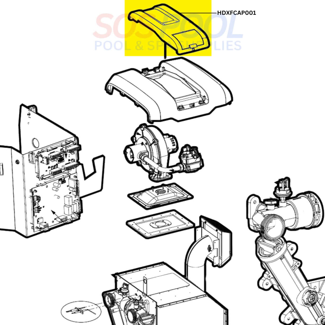 Hayward Control Access Panel Assembly HDXFCAP001 for HDF400 heaters by SOS Pool, detailed components and layout.
