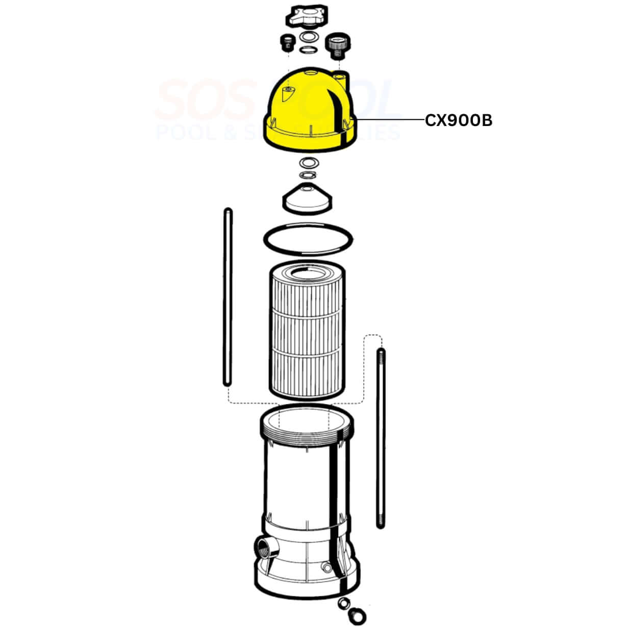 Hayward Filter Head CX900B exploded view for Star-Clear Plus Filters from SOS Pool, essential for pool filtration systems.