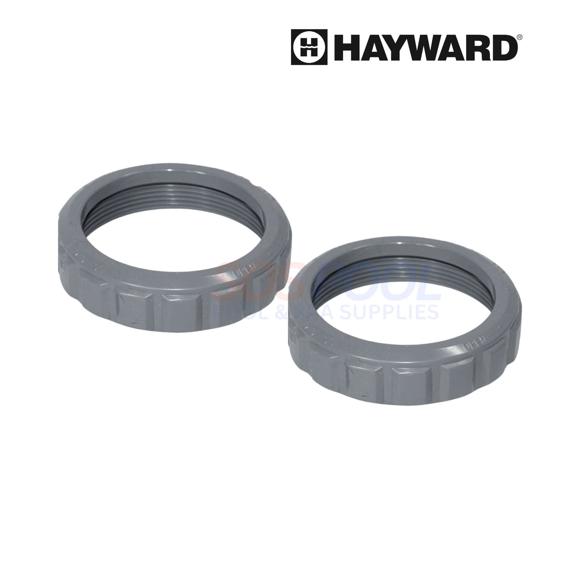 Hayward replacement pool components, two gray threaded nuts for pool systems. Ideal for SOS Pool repairs.