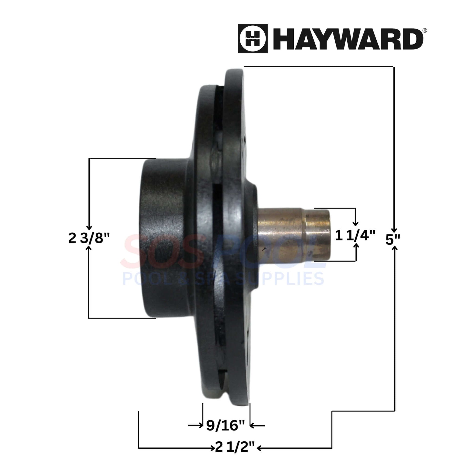 Hayward impeller SPX2600C for Max-Flo and Super Pumps, 0.5HP, dimensions displayed, SOS Pool supplies.