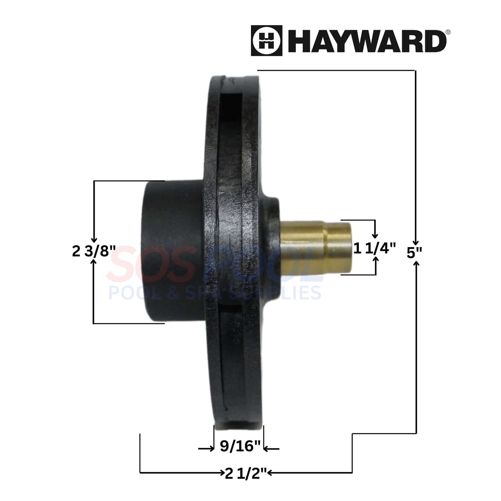 Hayward impeller SPX3005C dimensions for Super II pumps, 0.5HP - 0.75HP, from SOS Pool and Spa Supplies.