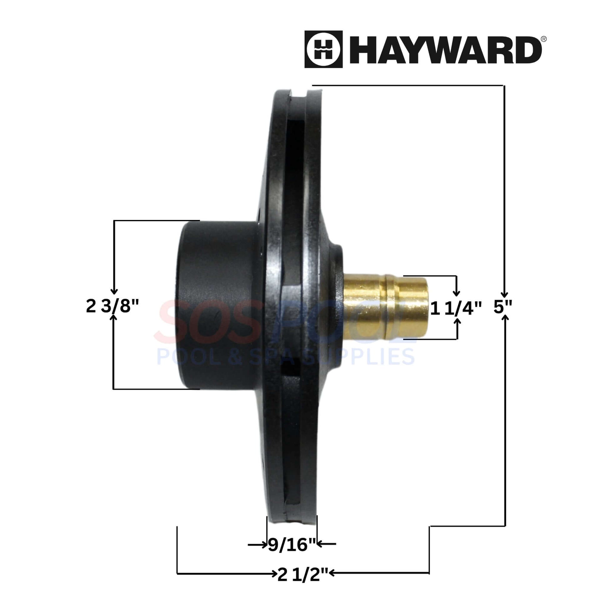 Hayward SPX3007C Impeller dimensions for Super II Pumps, compatible with 0.75HP and 1HP models from SOS Pool.
