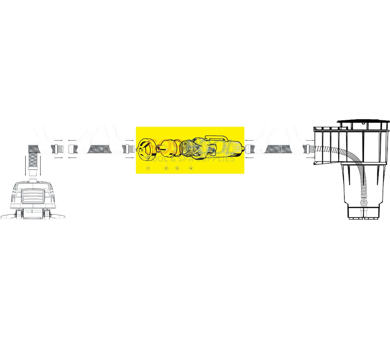 Hayward Leaf Canister W530 diagram, showcasing its large capacity for suction cleaner. SOS Pool filtration solution.