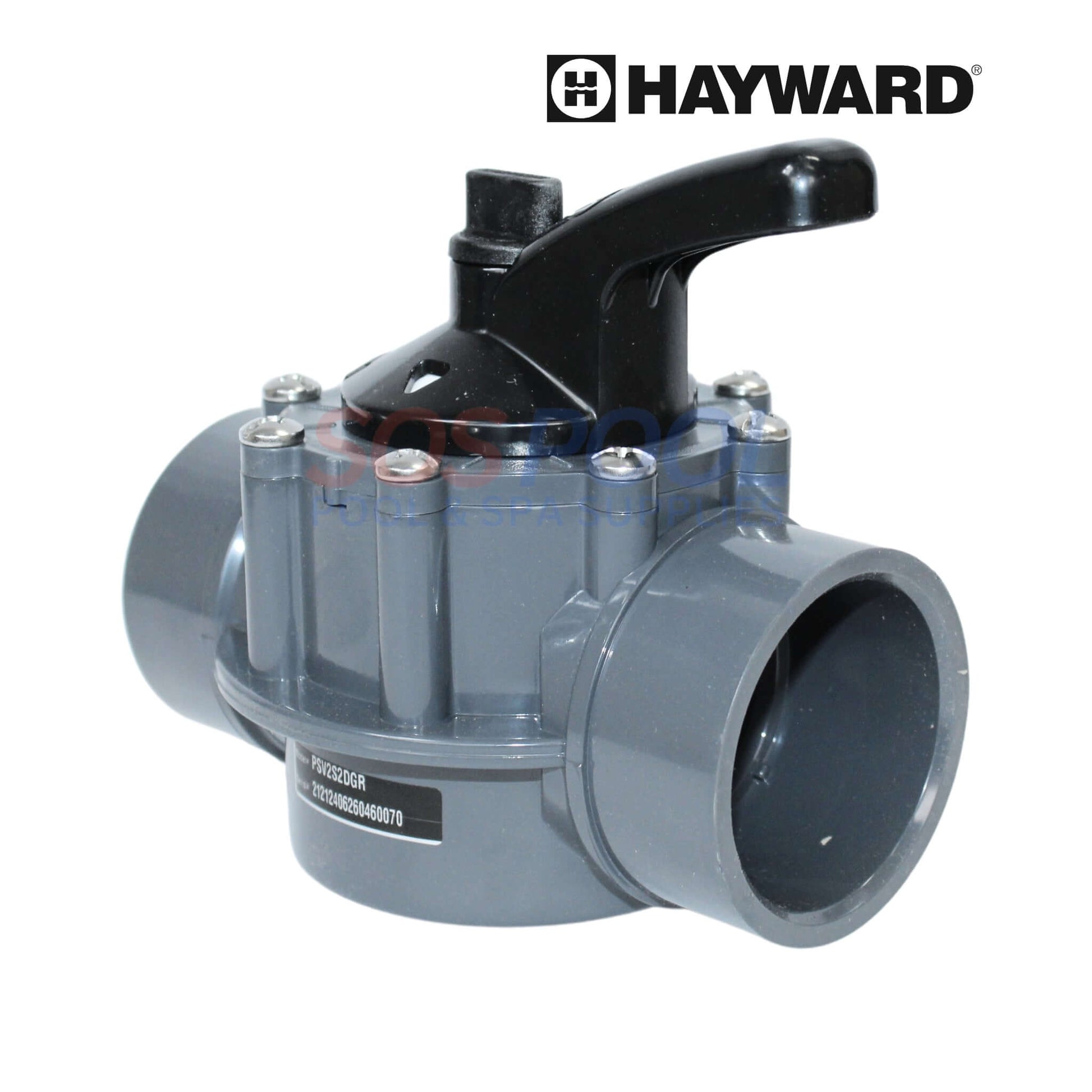 Hayward PVC 3-Port Diverter Valve PSV3S2DGR for pool and spa systems, compatible with 2" and 2.5" plumbing, quality construction.
