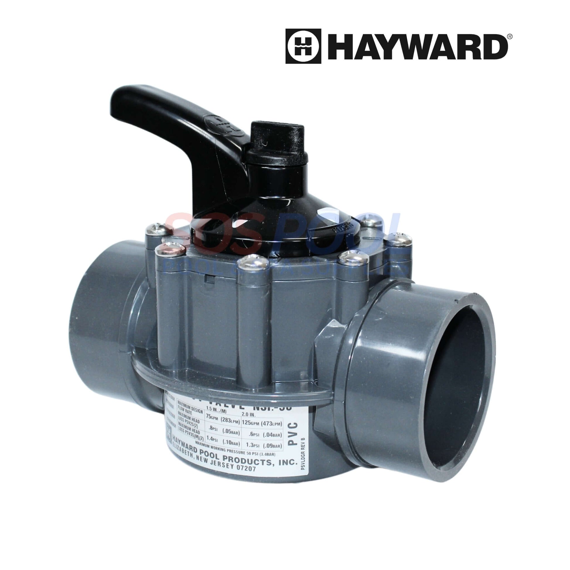 Hayward PVC 3-Port Diverter Valve PSV3S2DGR for pool and spa systems, 2"-2.5" plumbing, SOS Pool.