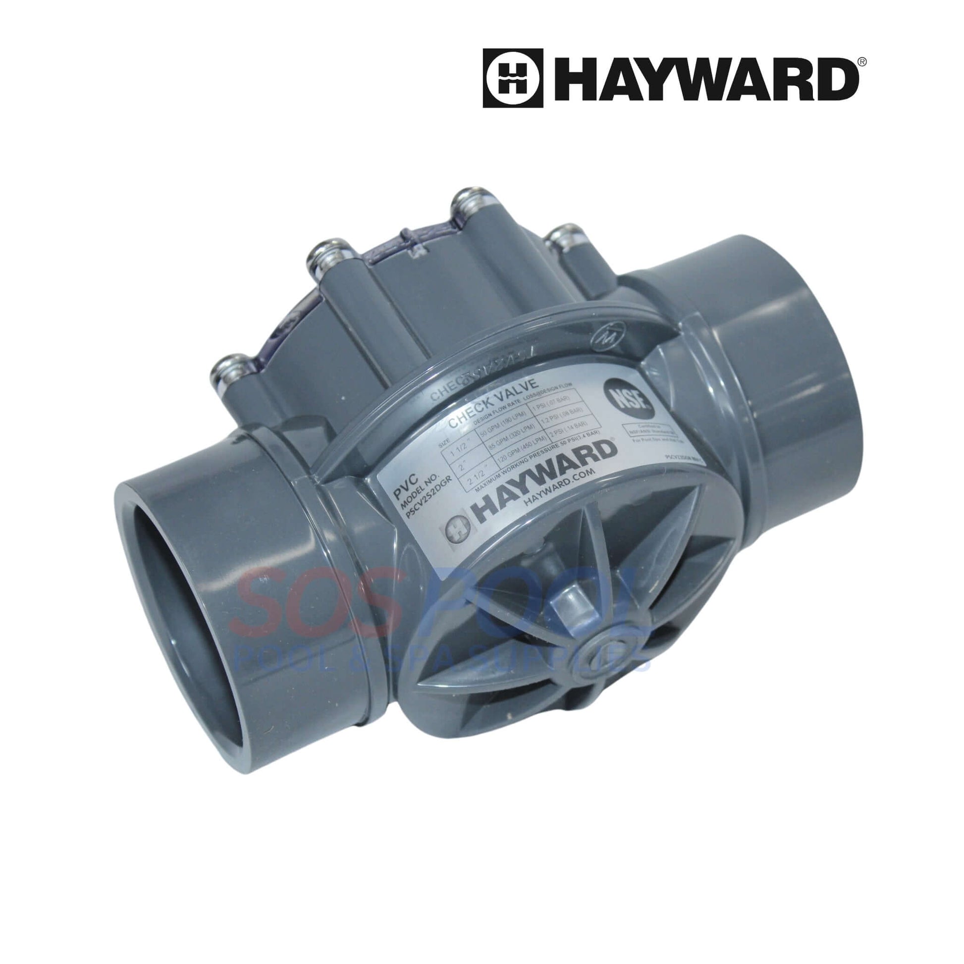 Hayward PVC Check Valve for 2" - 2.5" plumbing, prevents backflow, durable for pools, from SOS Pool.