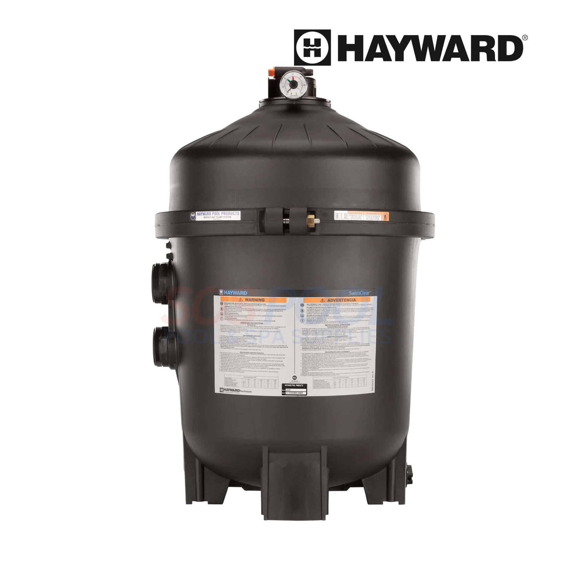 Hayward SwimClear 325 Sq Ft Cartridge Pool Filter | W3C3030, black multi-element filter with instructions for pool supplies.