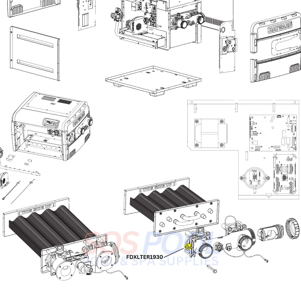 Hayward thermistor FDXLTER1930 schematic for Universal H-Series Low NOx heaters, SOS Pool supplies.
