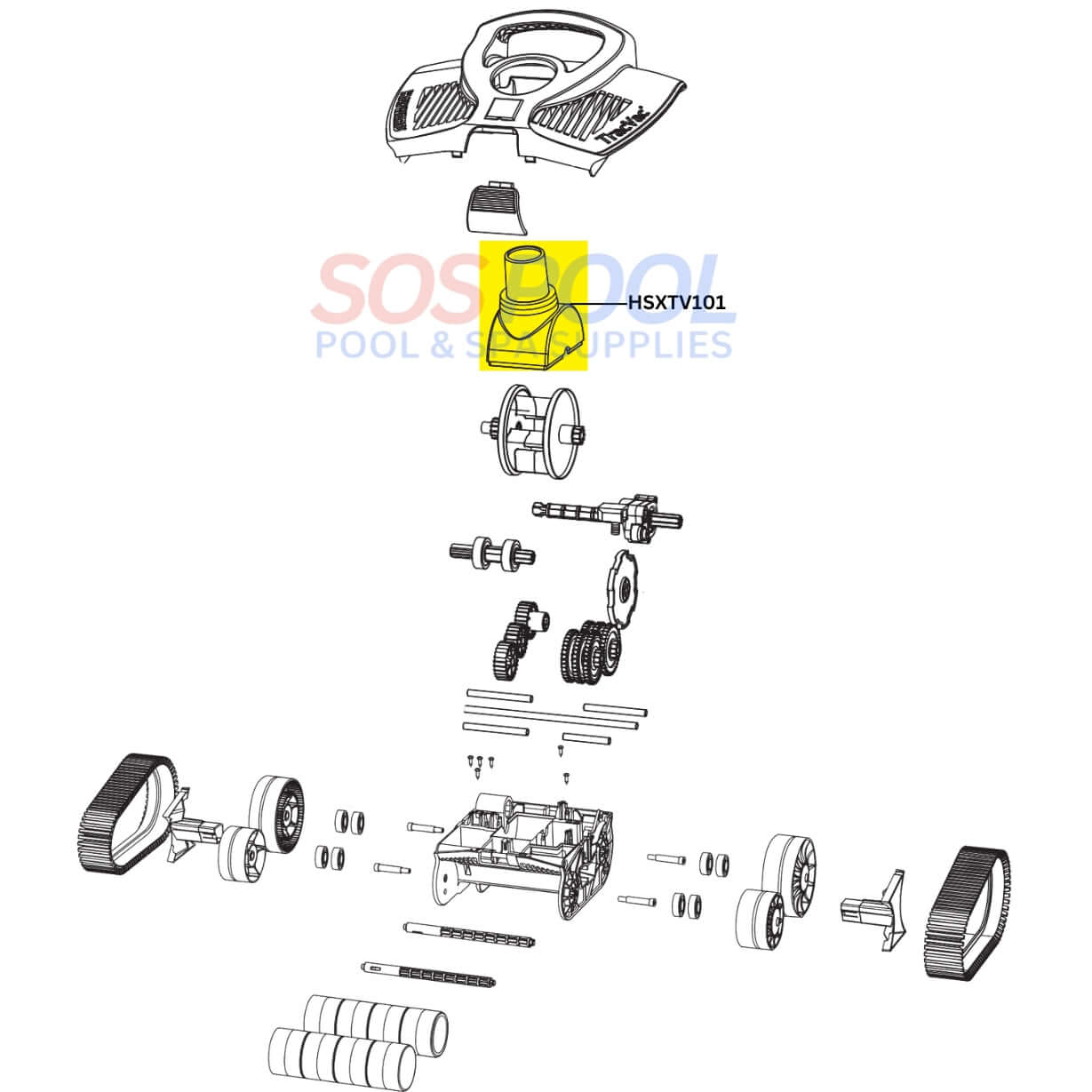 Exploded view of Hayward Turbine Cover Swivel Kit HSXTV101 for TracVac Cleaners, from SOS Pool Supplies.