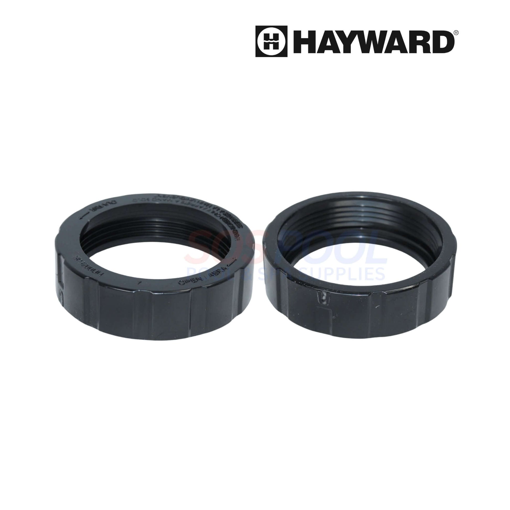 Hayward Union Connector Kit for Max-Flo II pumps featuring two union nuts, compatible with SOS Pool, SPX2700UNKIT.