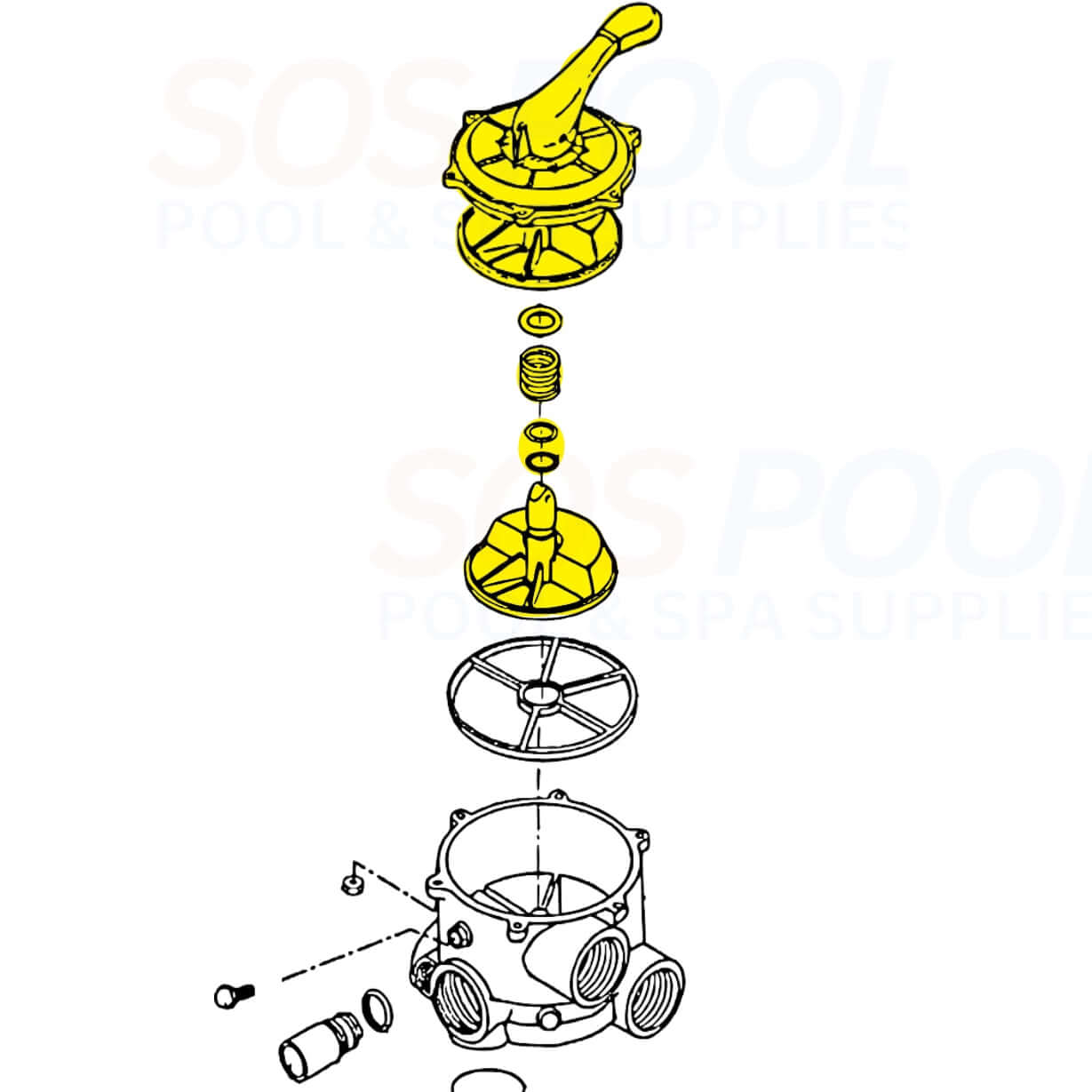 Hayward SPX0710XBA17 Key Cover Handle Assembly diagram for 1.5 inch Vari-Flo Multiport valves at SOS Pool.