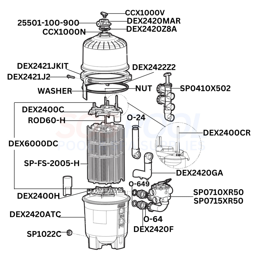Hayward ProGrid DE6020 Filter Diagram & Part List