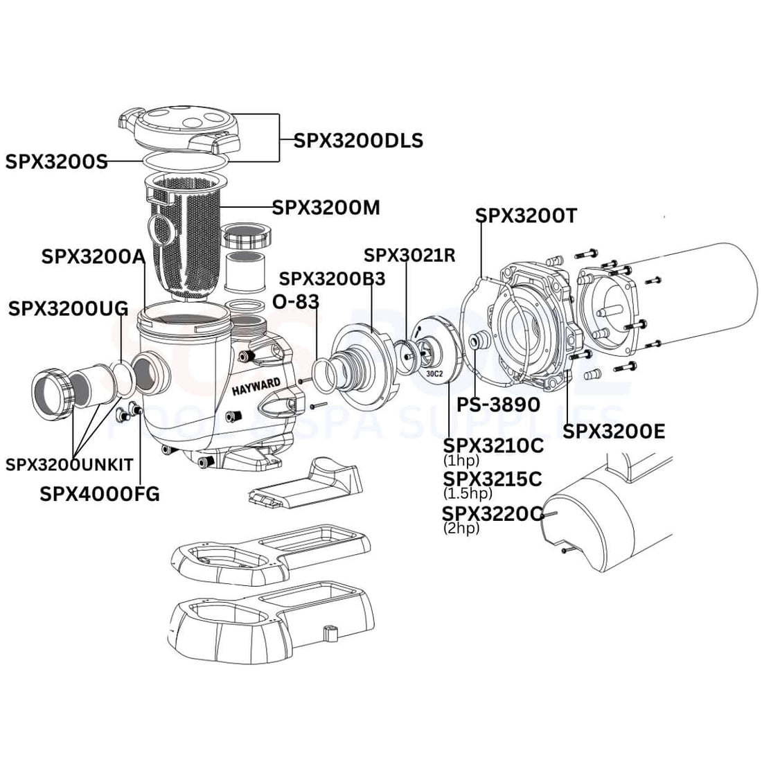 Hayward TriStar Single Speed Pump Diagram & Part List