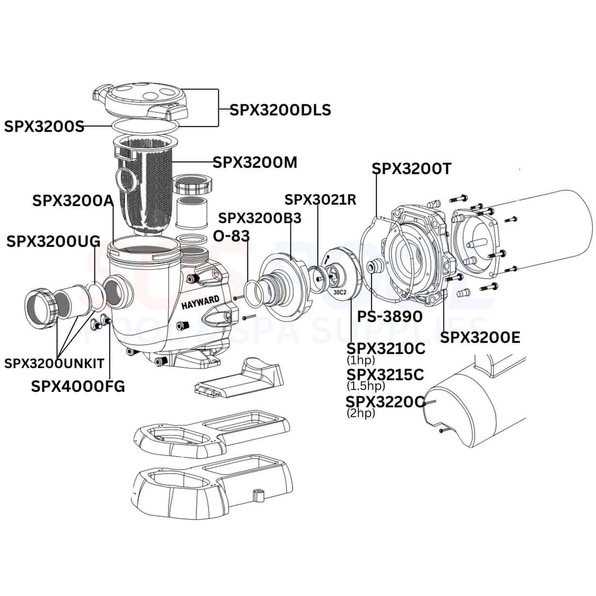 Hayward TriStar Single Speed Pump Diagram & Part List