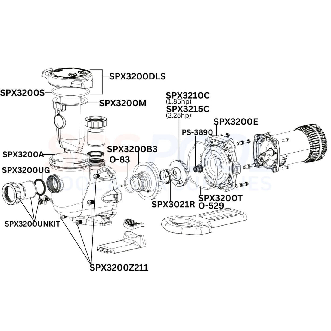 Hayward TriStar XE Ultra Single Speed Pump Diagram & Part List
