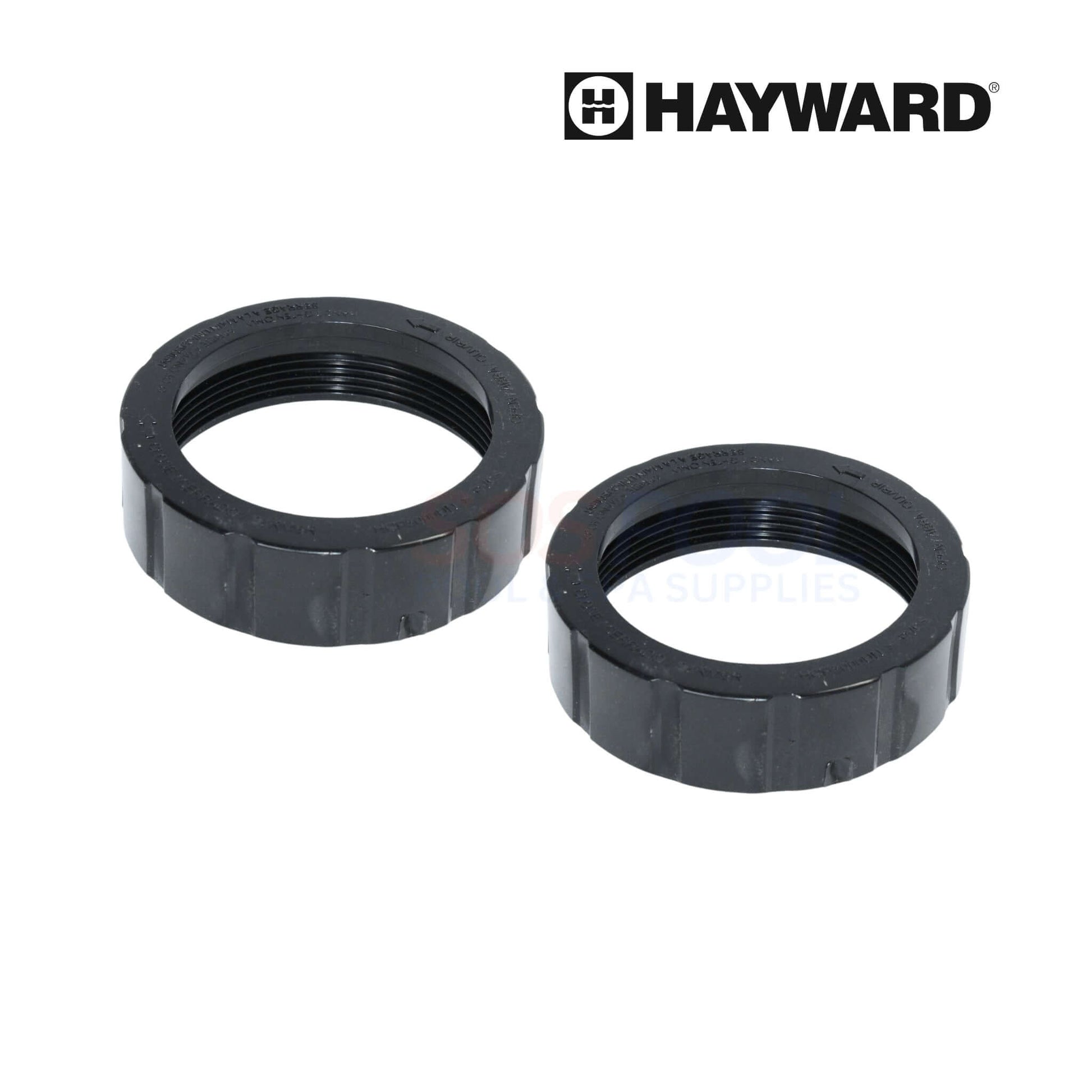 Hayward Union Connector Kit for HCP 3000 Pumps, includes 2 union nuts, OEM replacement part, SKU HCXP3000UNKIT.