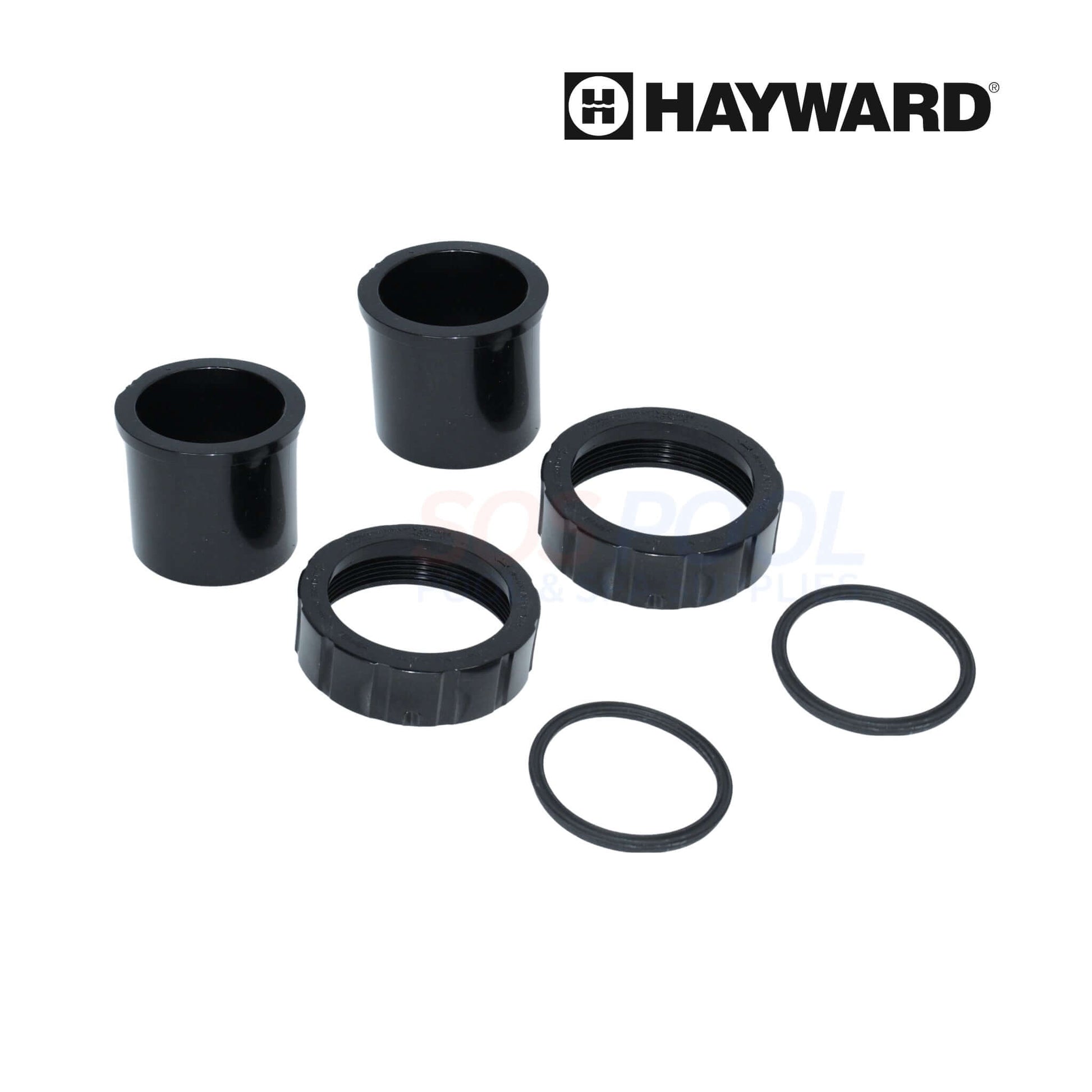 Hayward Union Connector Kit components for HCP 3000 pumps, including union nuts and gaskets, HCXP3000UNKIT.