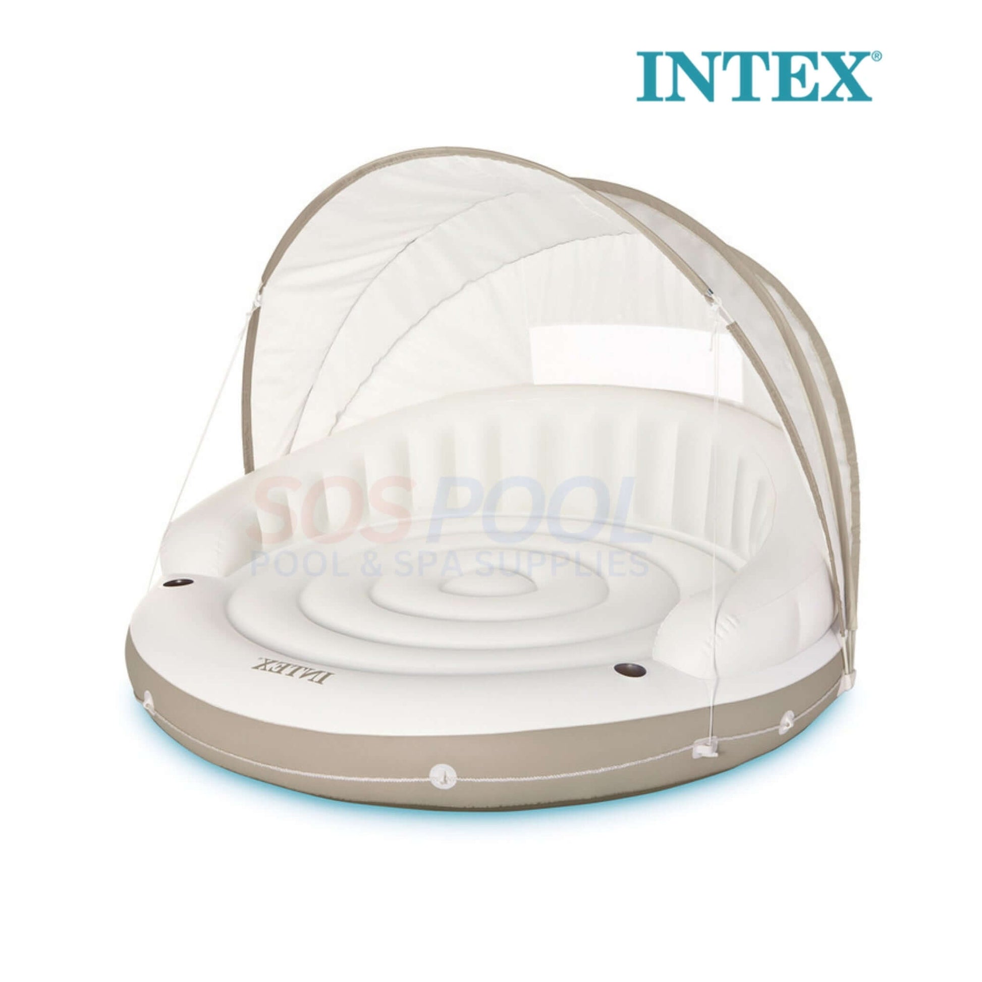 INTEX Canopy Island Inflatable Pool Float with sunshade for 1-2 adults, SKU 58292EP, perfect for relaxing in the pool. SOS Pool.
