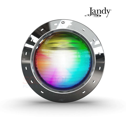 Jandy Infinite WaterColors LED Pool Light IWCP50W100 with vibrant rainbow colors, ideal for swimming pools and pool supplies.