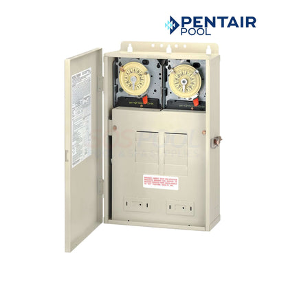 Intermatic 100 AMP Load Center T30404R with dual T104M timers, beige cabinet, ideal for SOS Pool supplies and swimming pool parts.