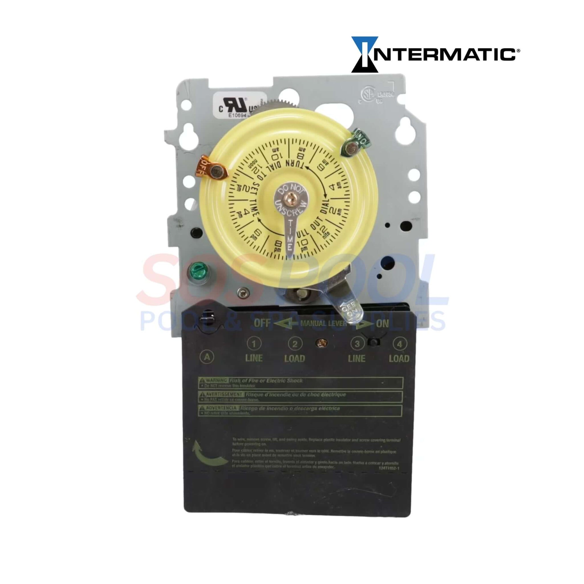 Intermatic T104M Mechanical Time Switch Mechanism for SOS pool, 12 ON/OFF operations daily, 40 amps capacity.