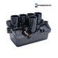 Intermatic Pool & Spa 4 Light Junction Box | PJB4175 in black, featuring six conduits for pool light circuits, ideal for outdoor use.