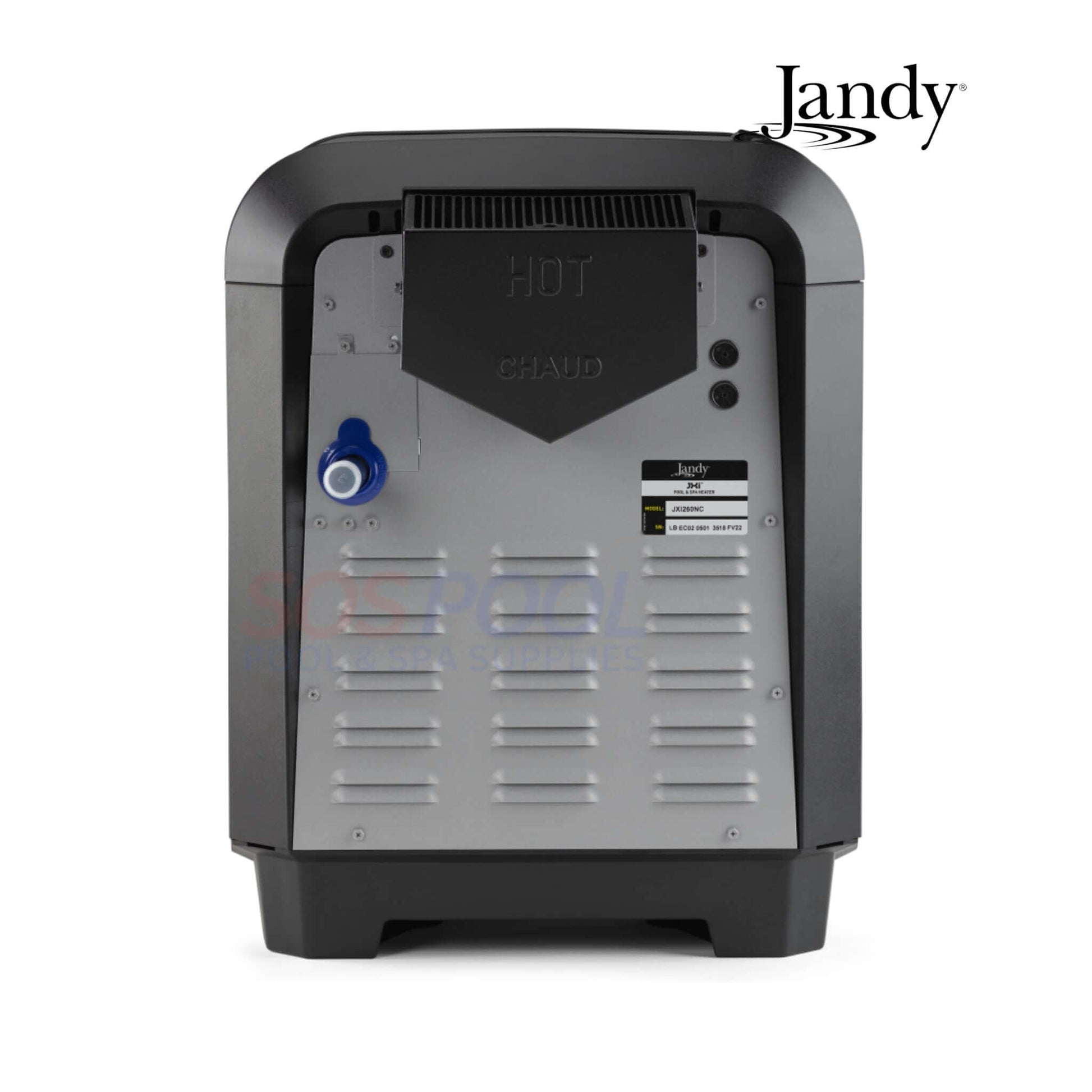 Jandy JXi 400BTU Pool & Spa Heater, SKU JXI400NS, showing rear view with control panel, ideal for SOS Pool supplies.